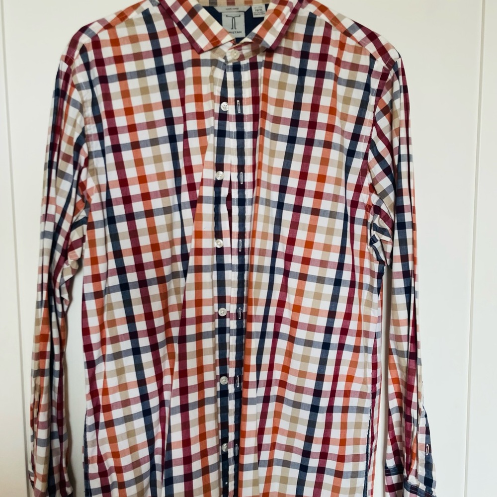 Tristan Men's Red and Blue Plaid Button Down Shirt XL